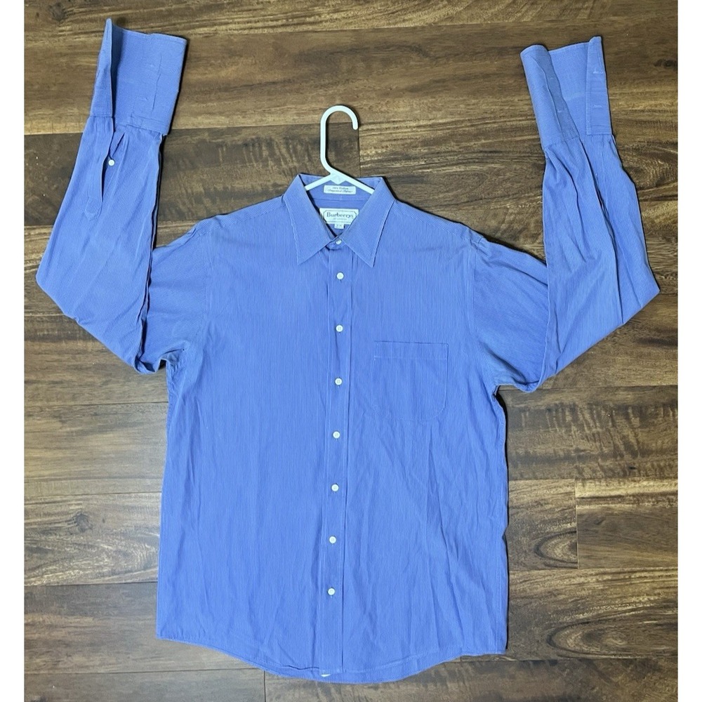 Vintage Burberrys of London French Cuff Shirt Size 16 35 Blue Striped USA